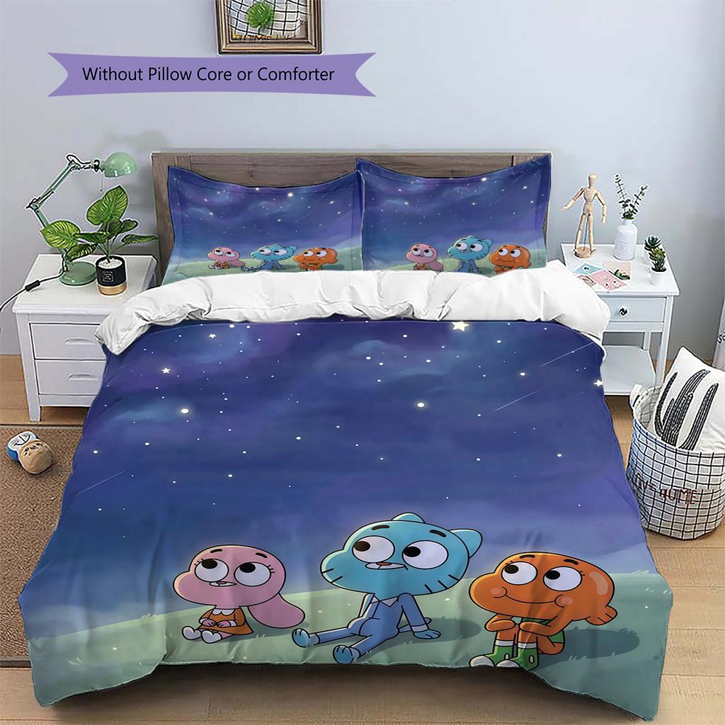 The Amazing World of Gumball Pattern Bedding Quilt Set Home Decoration Gift (1 * duvet cover + 2 * pillowcase without core)