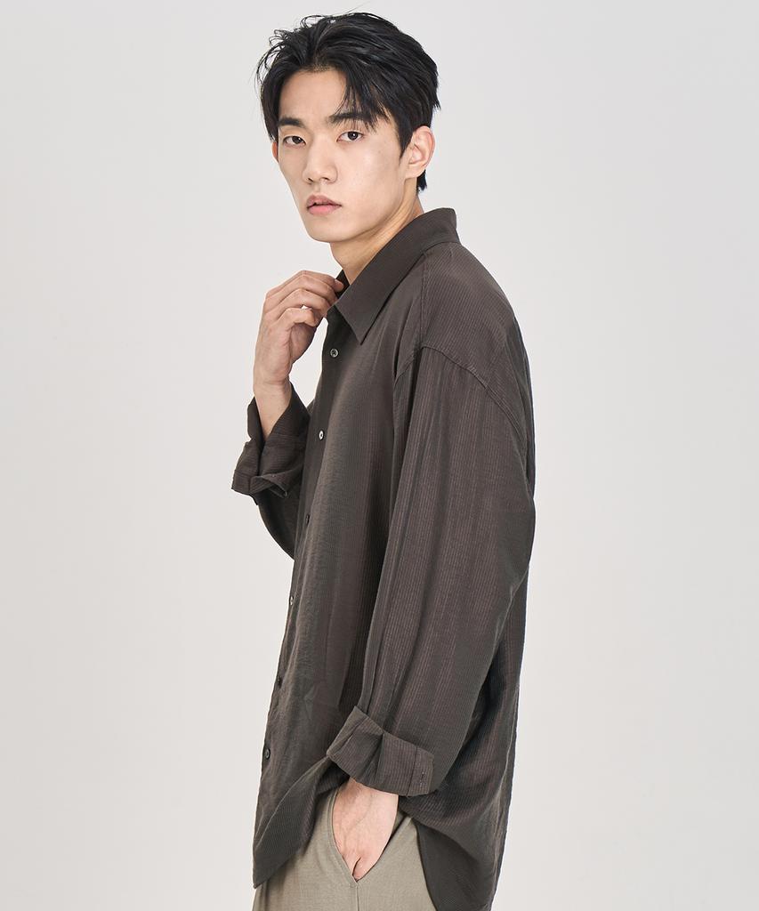 PRAIRIE Silky Striped Shirt (Brown)