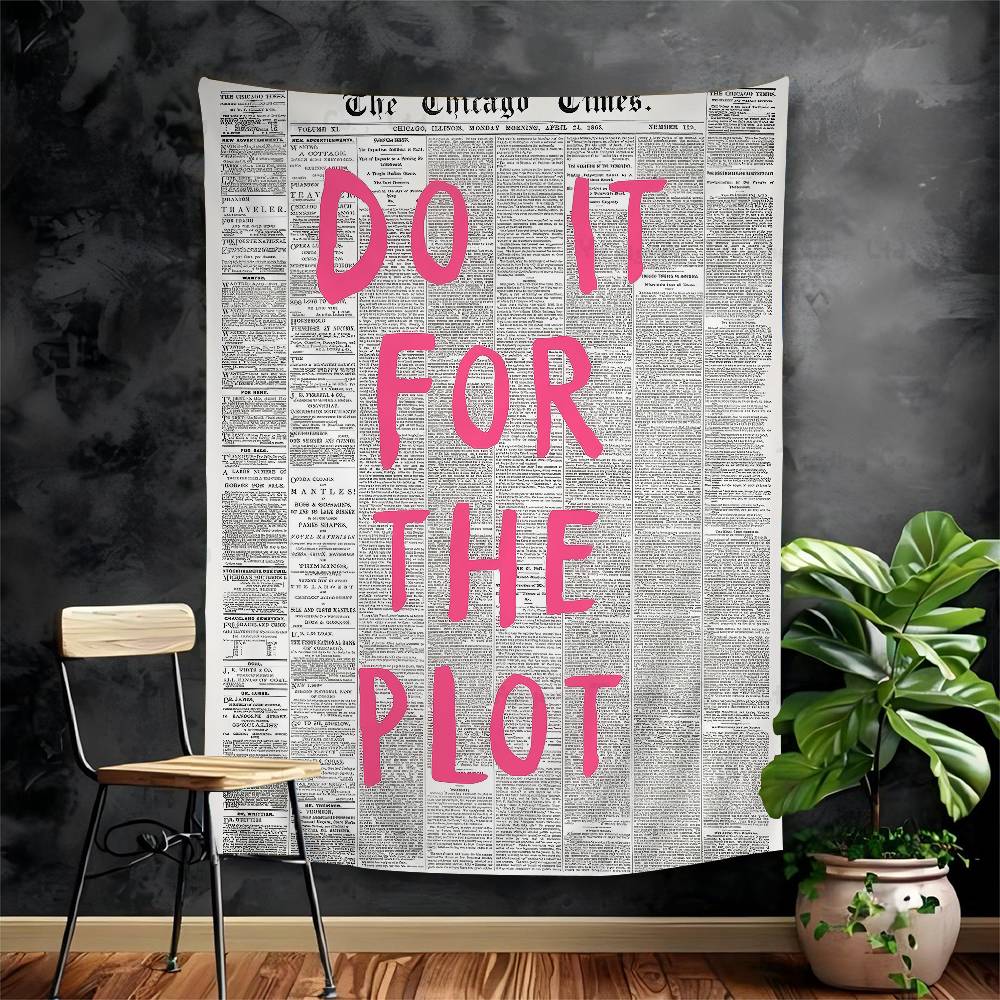 Retro Newspaper Pink Popular Quote Print Cartoon Tapestry Wall Hanging Decoration Household Home Decor