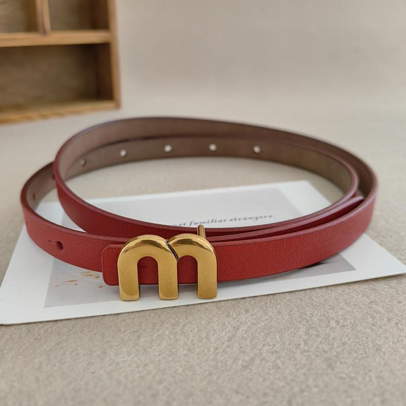 Fashionable Womens Minimalist Genuine Leather Belt Mshaped Metal Buckle Belt