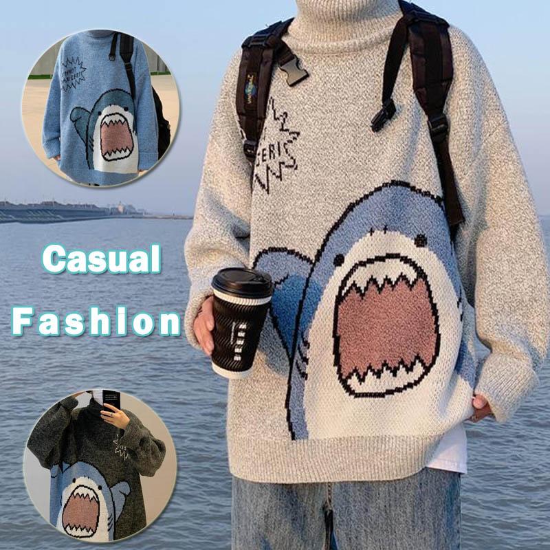 Buy Men Turtlenecks Shark Sweater MenWinter Patchwor Harajuku