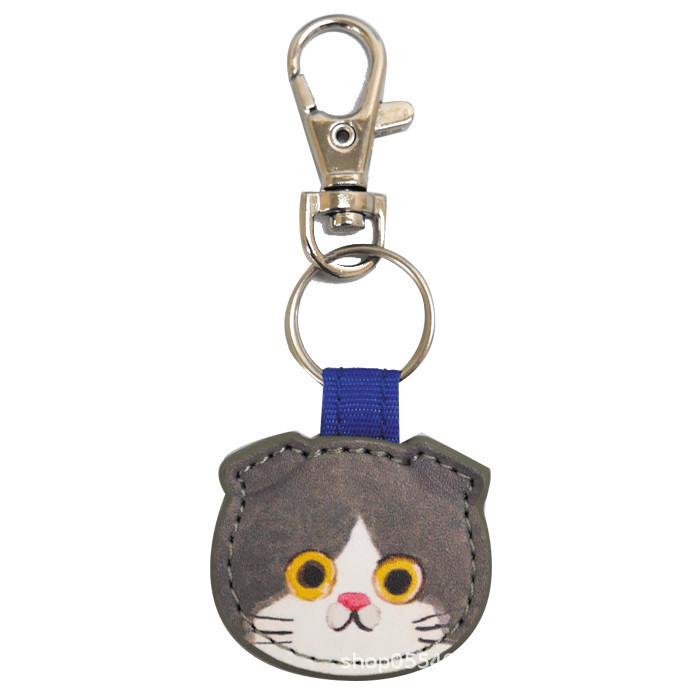 Japanese-Style Cute Kitten Keychain Charm - PU Leather Bag Accessory