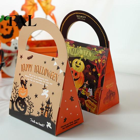 Decorative Chocolate Boxes 5Pcs Halloween Cartoon Candy Box, Double Sided Print Treat Gift Box with Handle, Dessert Packaging Cookie Pouch for