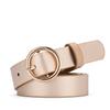 Women's High-End Leather Fashion Belt with Round Metal Buckle for Casual and Formal Wear
