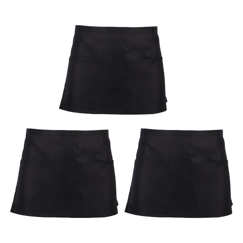 

Полуфартук Профессиональный Кухонный Персонал Пятноустойчивый с 3 Карманами Поясной Фартук Для Готовки Сервировки чёрный