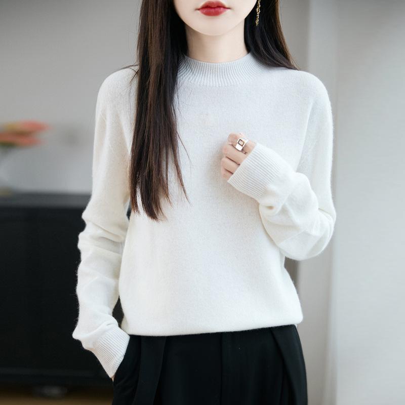 

Half Turtleneck Knitted Sweater for Women In Autumn and Winter Loose Pullover Solid-color Casual Knitwear Sweater one size