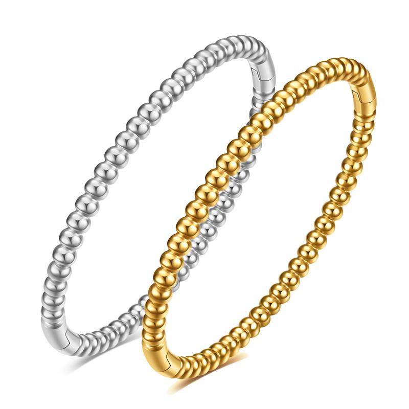Stainless Steel Openable Bangle Bracelet In Smooth Round Ball Beaded Bracelet For Anniversary Gift Woman Jewelry