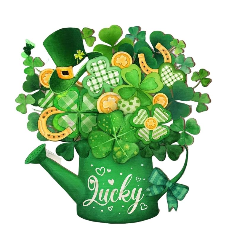 Shamrock Decoration For Patrick's Day Parties With Wooden Frame And Green Leaf Festival Spring Accessory