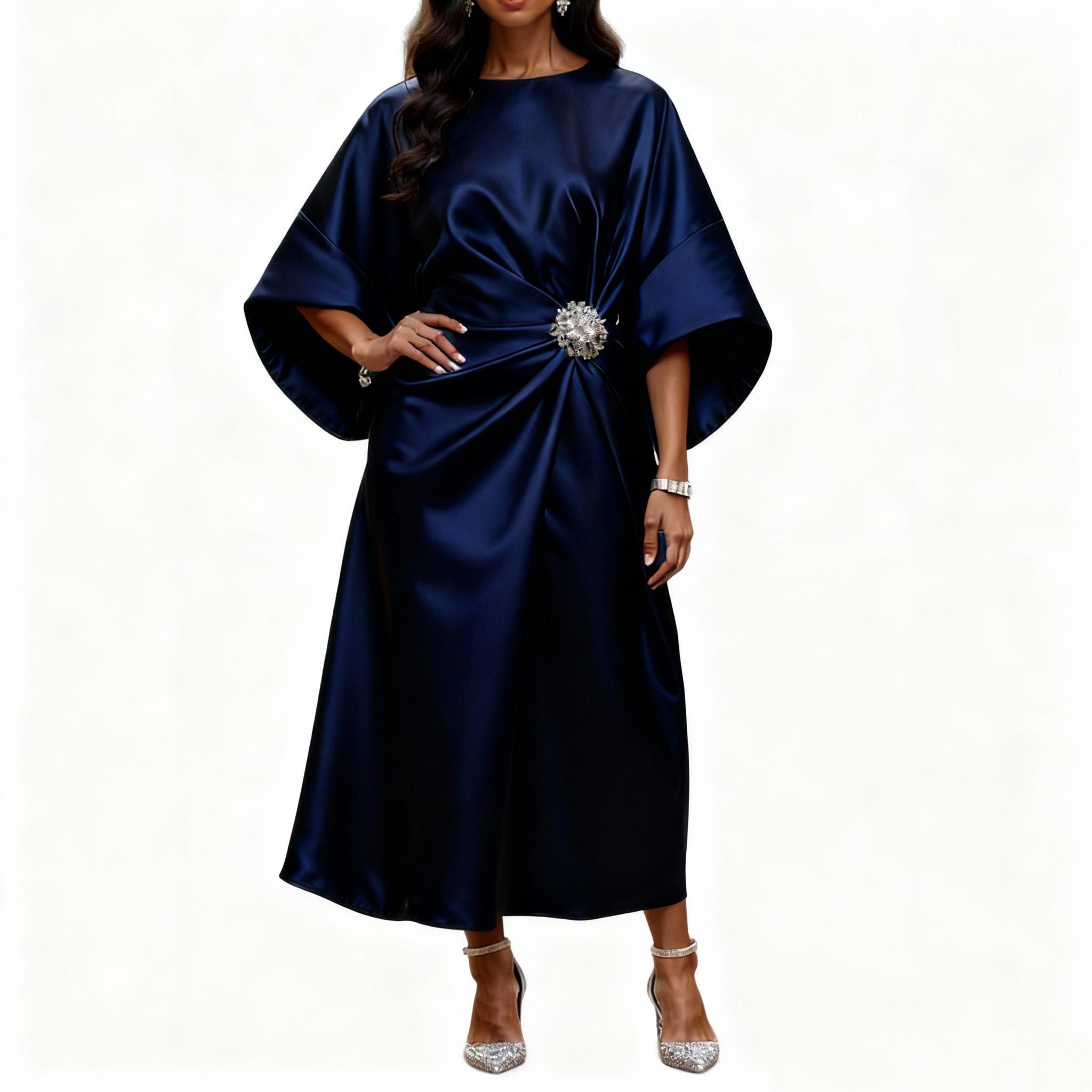 Women s casual and stylish color dress S тёмно-синий