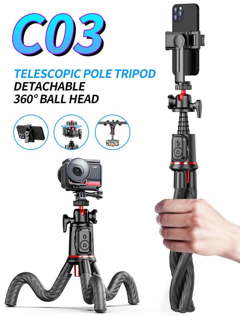 C03 Multi-Functional Octopus Tripod Selfie Stick for Phone and GoPro Cameras