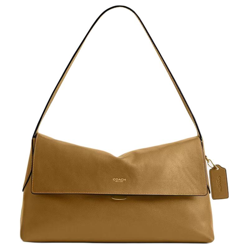 

COACH Chelsea 36 simple design logo letter logo cow leather shoulder bag large size women s light olive green зелений