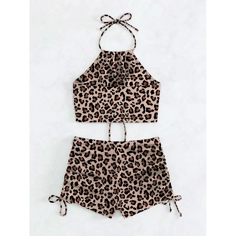 Sexy Bikini Shorts 2 Piece Set Women Laced Up Split Swimsuit Beach Bikini 2025 New Summer Swimwear Bikinis Set