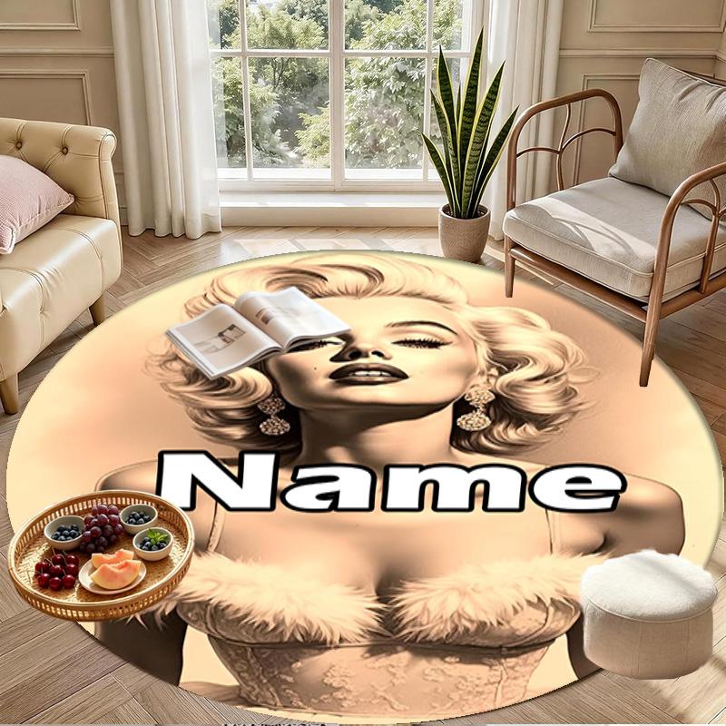 Custom Name Personalized Marilyn Monroe Print Round Rug, Versatile Home Decor Carpet, for Playroom, Apartment, Balcony, Entryway, Hallway Gift