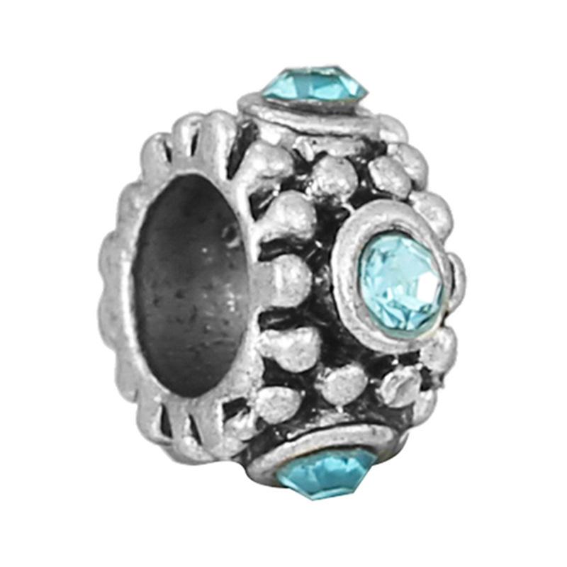 New Silver Plated Blue Diamond Alloy Large Hole Charm Beads For DIY Bracelet Necklace Jewelry Accessories Gifts