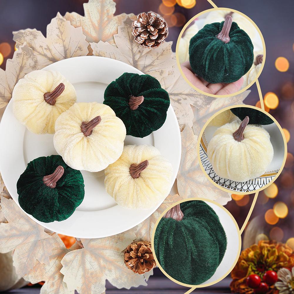 Velvet Artificial Pumpkins 5 Vibrant Fall Decorations For Halloween Party Thanksgiving Home Table Decoration Autumn DIY Craft