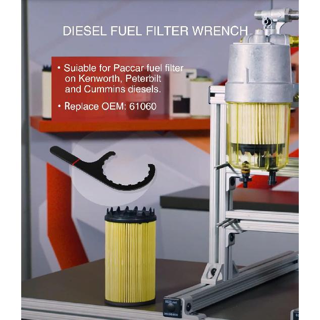 61060 Diesel Fuel Filter Wrench For Paccar, Oil Filter Removal Tool, Metal Filter Water Separator For Kenworth, Peterbilt & Cumm Diesels, 4.6 Inch