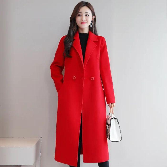 Women's Korean-Style Woolen Outer Wear Coat Autumn Spring Mid-Length Plus-Size Loose Woolen Coat