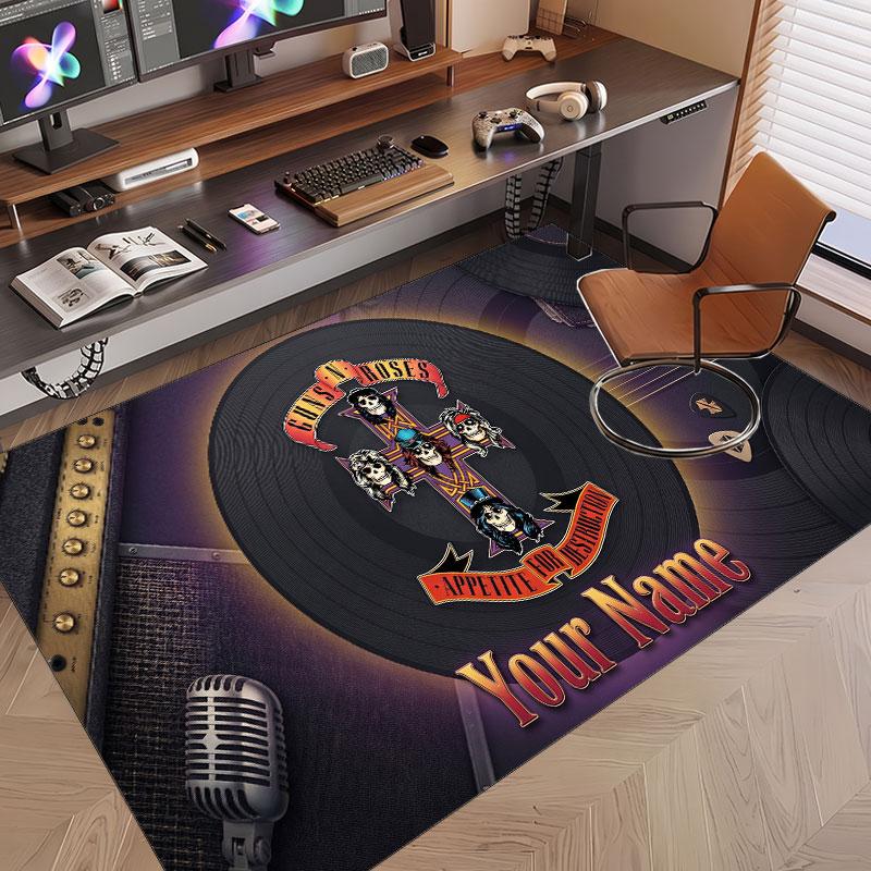Custom Rug Guns N’ Roses Pattern Print Name Text Soft Non‑Slip Floor Carpet for Home Indoor Decoration