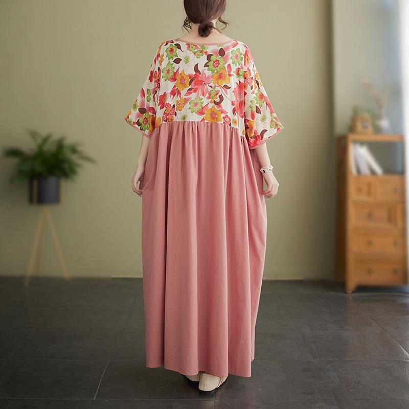 Short Sleeve Plus Size Cotton Vintage Floral New In Dresses for Women Casual Loose Long Summer
