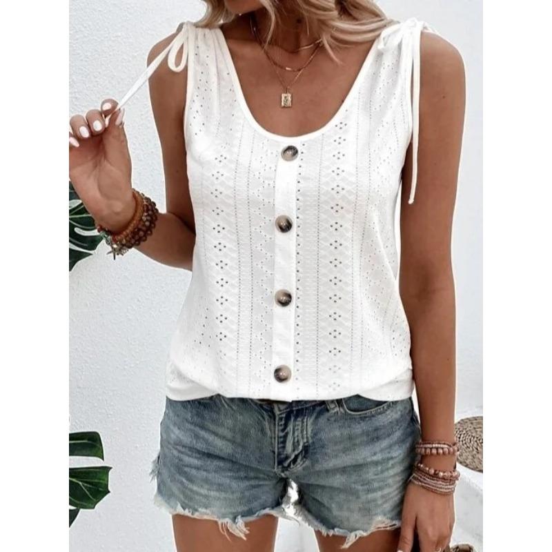

Летний женский жилет, повседневный топ без рукавов с круглым вырезом и завязками на пуговицах S белый