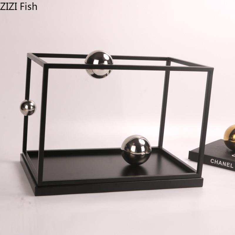Rectangular Metal Ball Ornament Desktop Decoration Art Creative Geometric Framework Crafts Modern Room Aesthetic Decoration