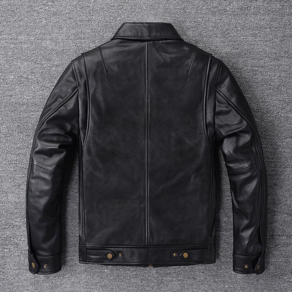 Classic 1930s Style Natural Goatskin Men's Leather Jacket Soft Slim Fit Real Skin Bomber Coat Men Clothes Spring