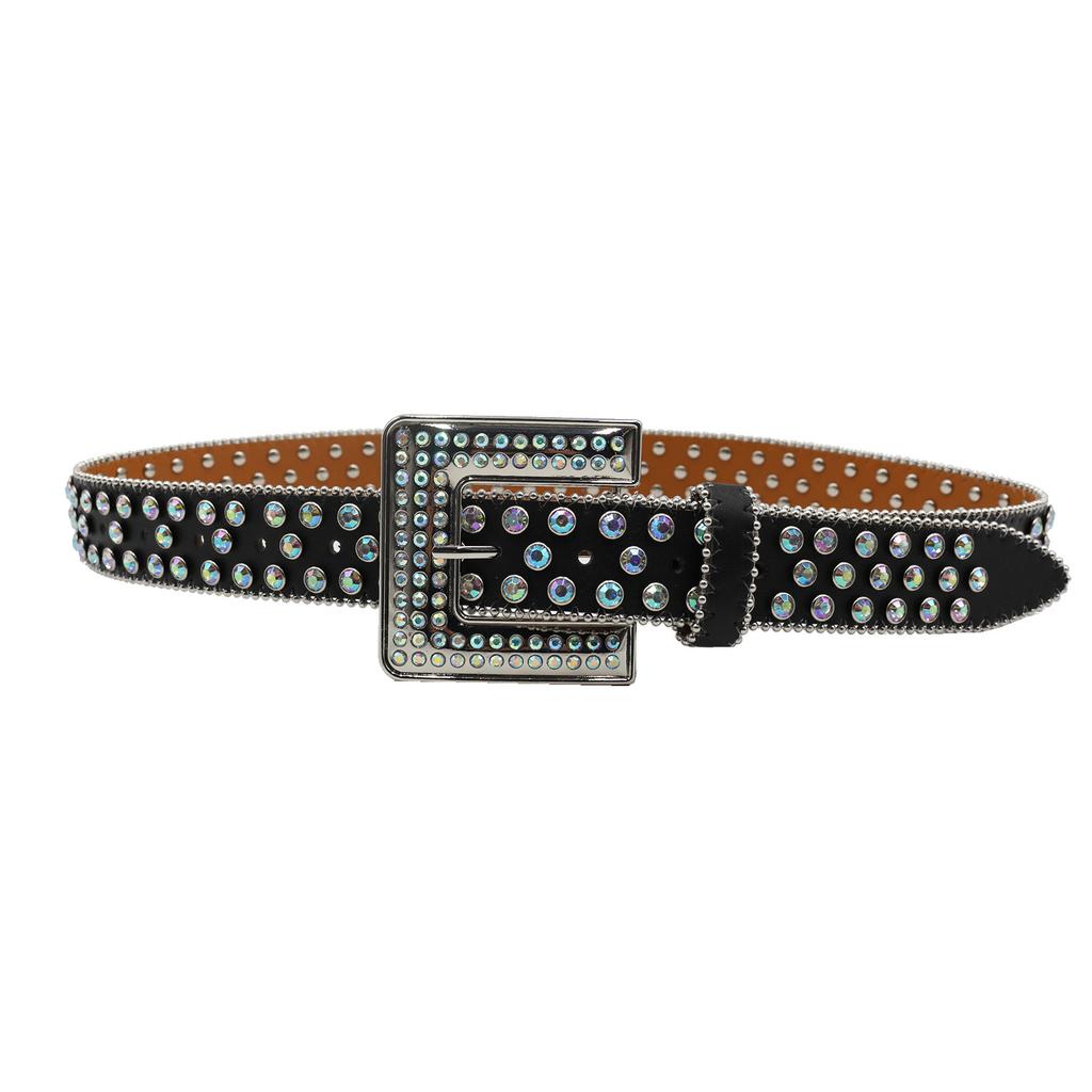European and American Style Inlaid Rhinestone Square Buckle Rhinestone Belt Sequins Hot Girl Style Rock Fashion Punk Belt