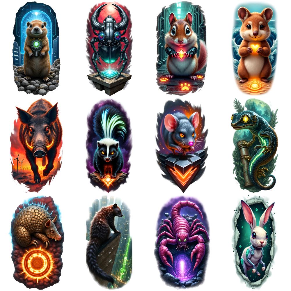 12pcs Temporary Tattoo Decorative Stickers Colorful Realism Dinosaur Stickers Waterproof Long-lasting Body Stickers For Men