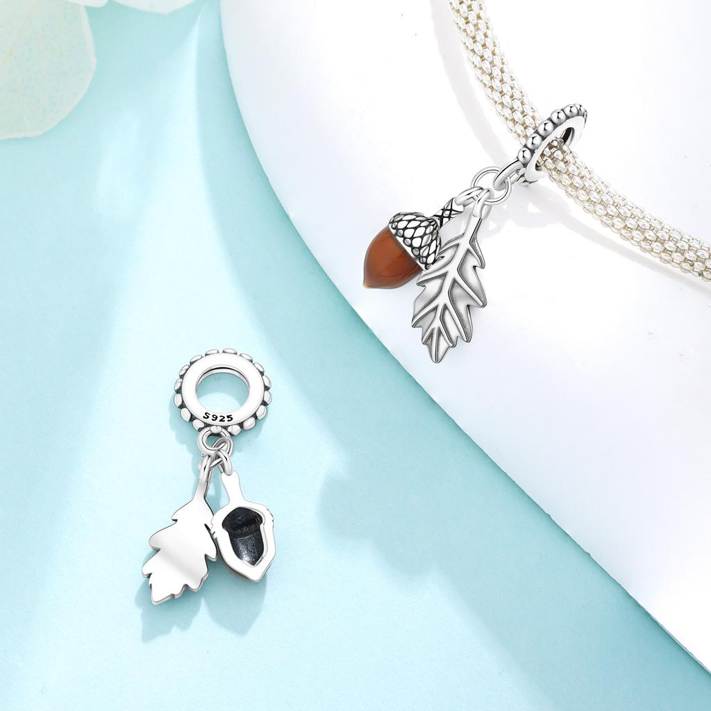 Copper Autumn Leaf Acorn Pendants Bracelet Charms Fit Women Jewelry Party Beads Diy Exquisite Gifts Accessory