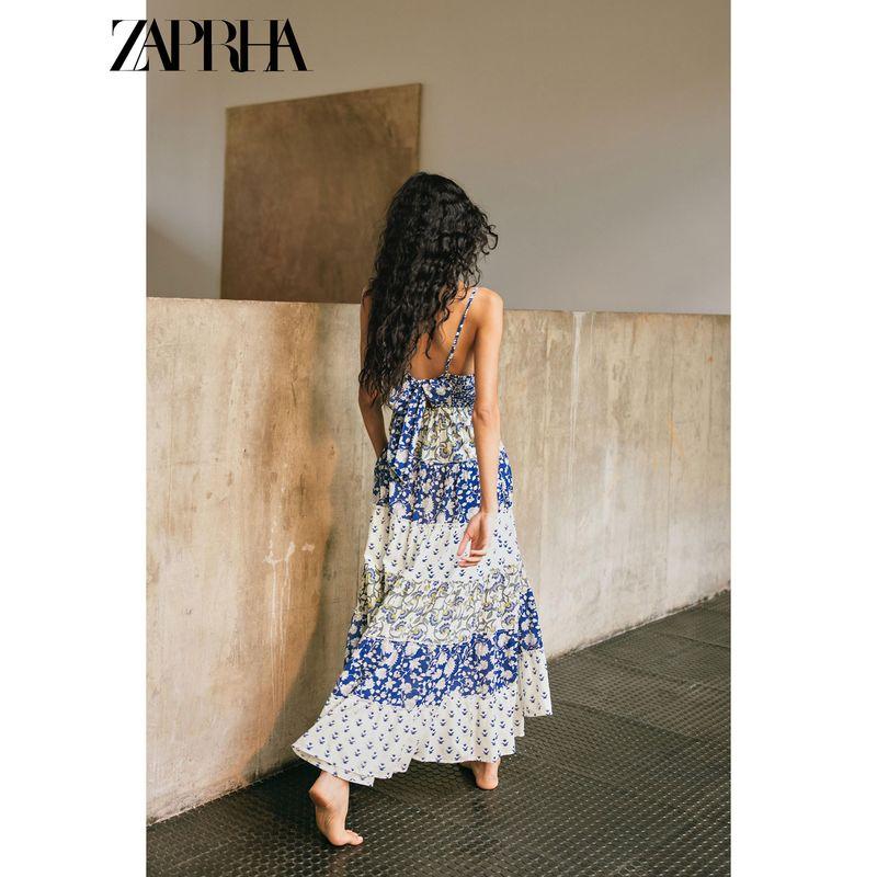 Zaprha 2025 Summer New Fashion Western Style Patchwork Print Layered Patchwork V-neck Dress 5770221