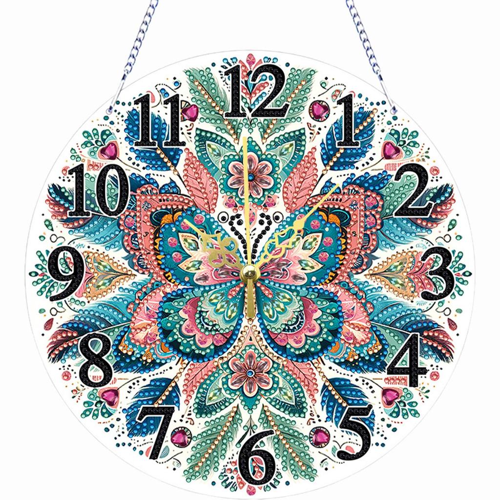 2D Flat DIY Irregular Shaped Drilling Diamond Painting Clock Pendant Diamond Art Clock Pendant Kit for Living Room Decoration