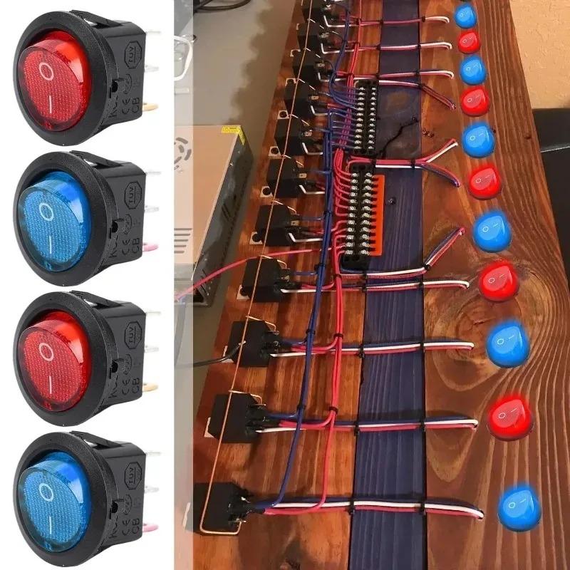 For Panel Control Box Boat Car RV 20mm Round Hole LED Rocker Switch KCD1 12V 20A SPDT Waterproof Marine Equipment Switches