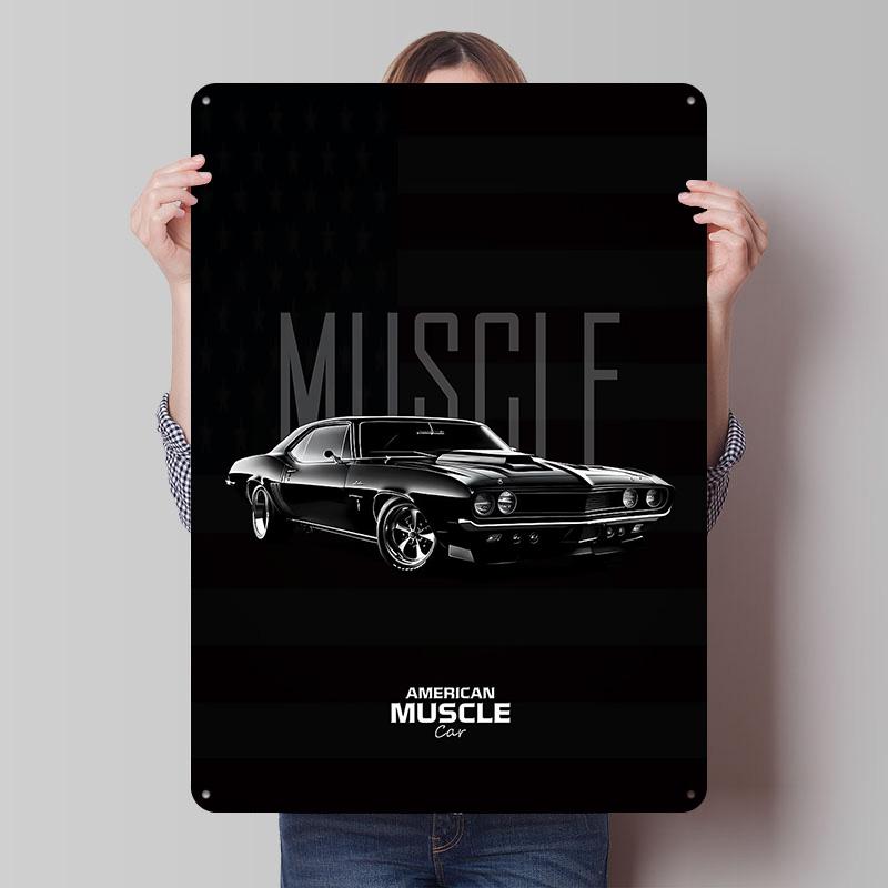 

American Muscle Car Black and White Poster Customized Vintage Metal Signs Wall Art Retro Tin Plaque for Garage Bar Accessories 7.9x11.8In(20x30cm)