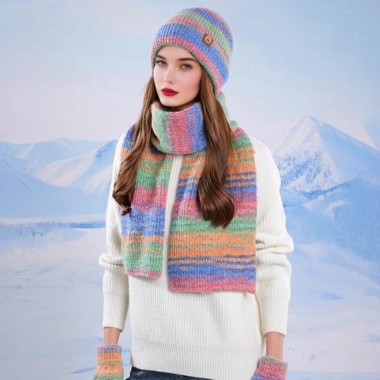 3Pcs/Set Women Winter Hat Scarf Gloves Set Thickened Velvet Lining