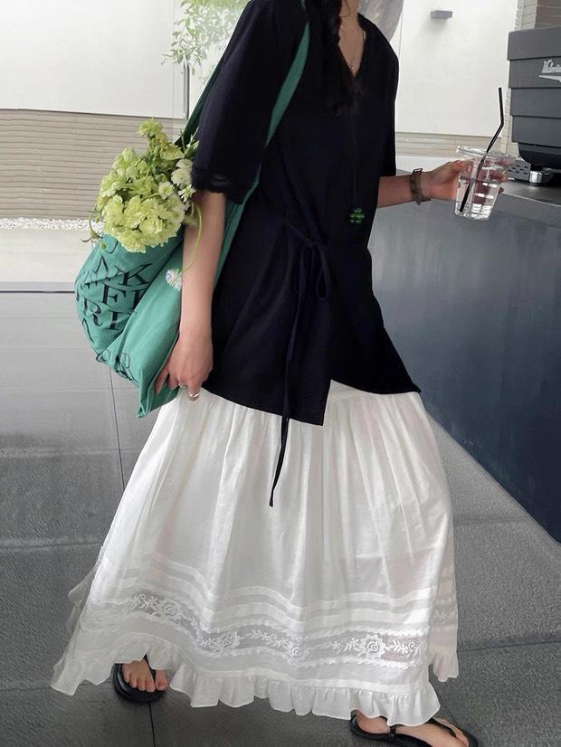 Spring 2026 Floral Lace Ruffled Women's Gentle Style Long Skirt