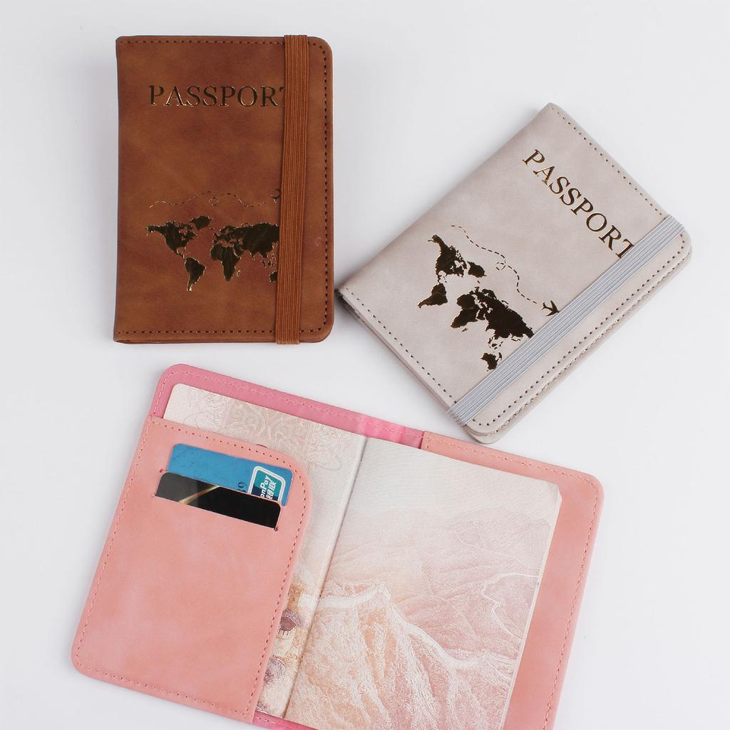 PU Leather Passport Cover for Card Documents Hot Stamping Simple Women Men Travel Passport Holder Wallet