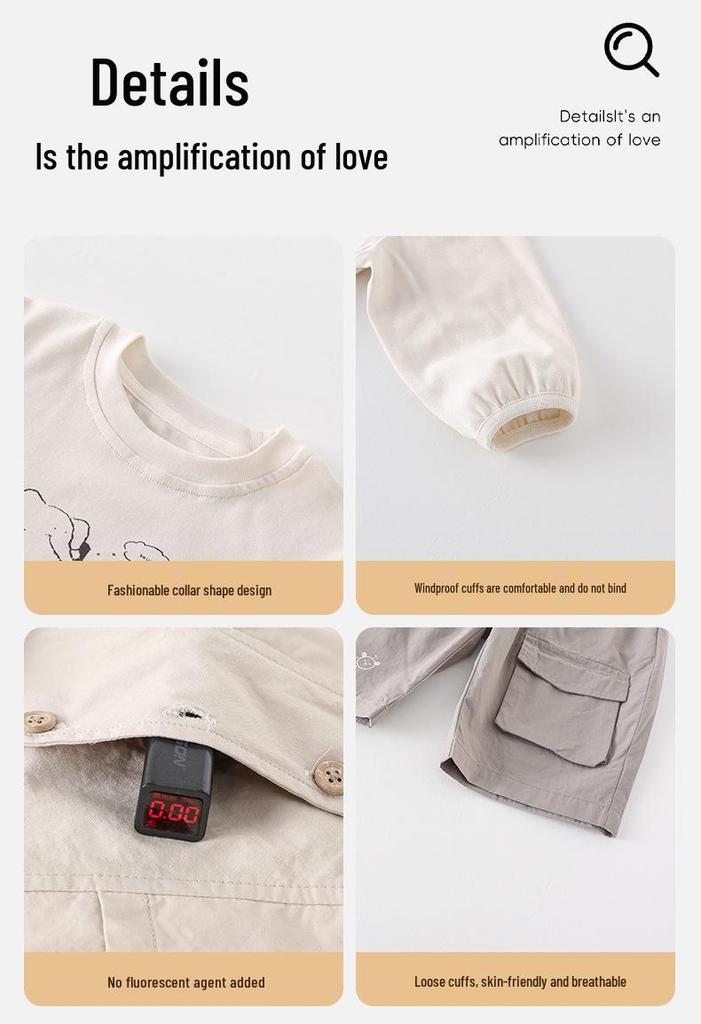 Spring 2026 Baby Boy Three-Piece Set: Long Sleeve T-shirt, Cargo Pants & Jacket