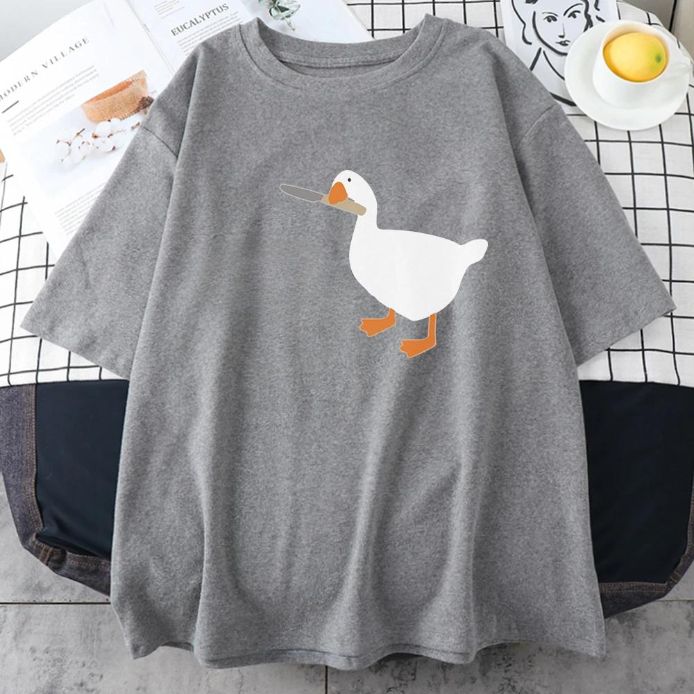 Summer Round Neck Cute Duck Pattern Printed Top Fashionable Casual Pure Cotton Short Sleeved Women's T-shirts