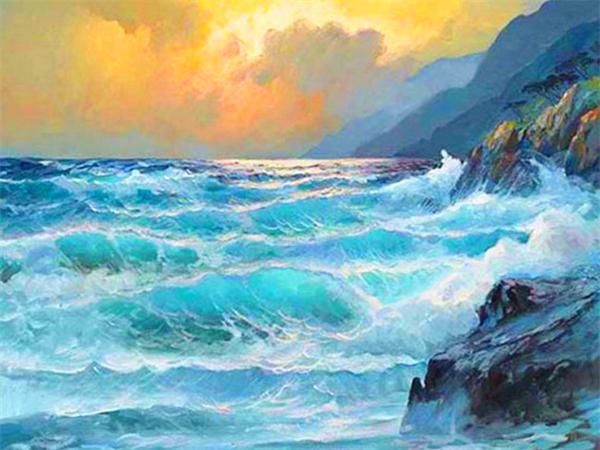 Full Square Round Diamond Art Painting Wave Seaside Home Decor Embroidery Mosaic Beach Landscape Handmade Gift