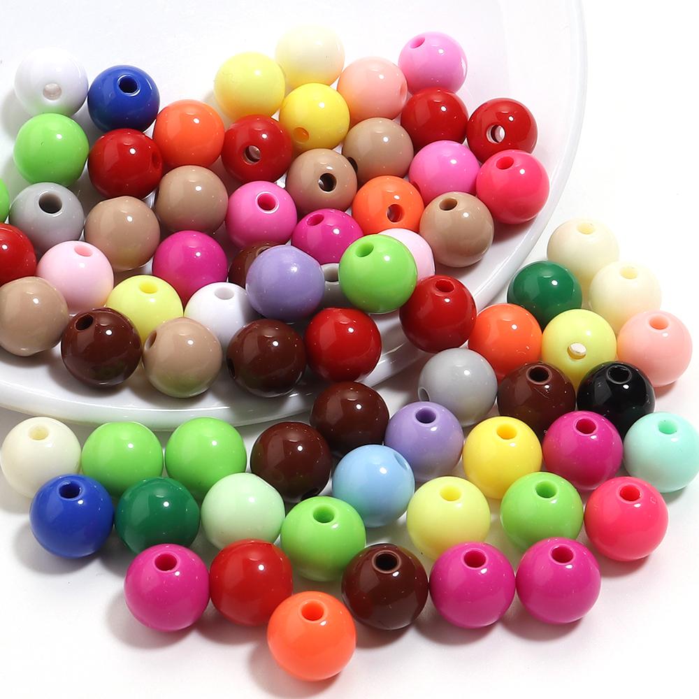 50-100Pcs/Lot 6-12mm Solid Color Round Acrylic Beads Loose Spacer Beads For DIY Keychains Decoration Handmade Crafts Accessories