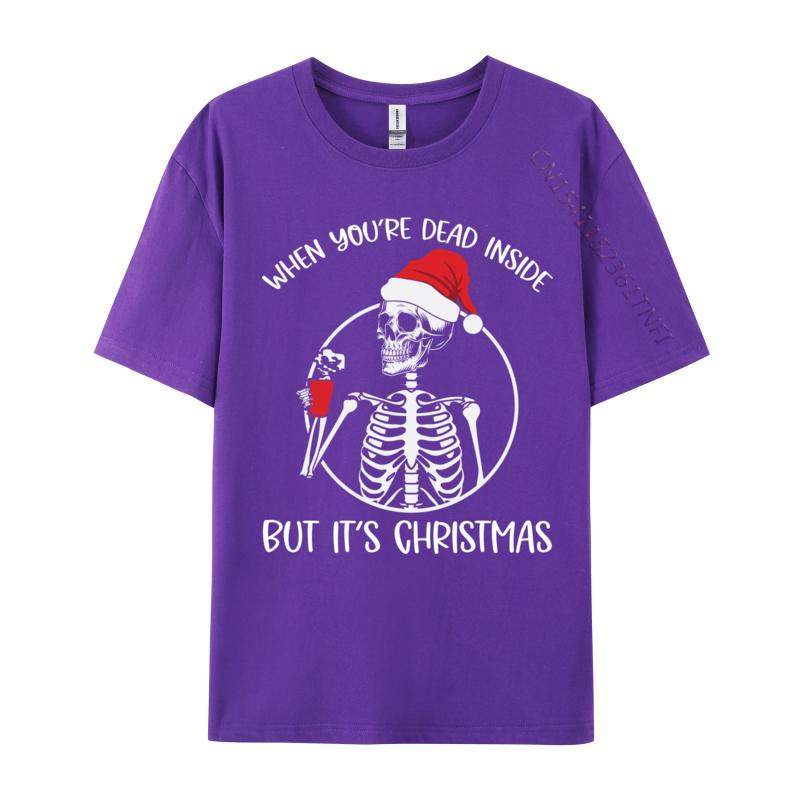 Coffee Skeleton When You're Dead Inside But It Is Christmas T Shirts Men T Shirt Cotton Oversized Tee Tops