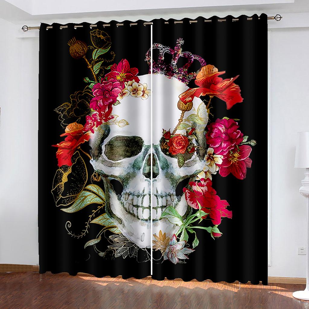 

Персонализация 3D Печать Черный Таинственный Череп Роза Шторы 2 Панель Гостиная Спальня Балкон Кабинет Декоративные Шторы 50W130H(CM)x2&Grommet Top