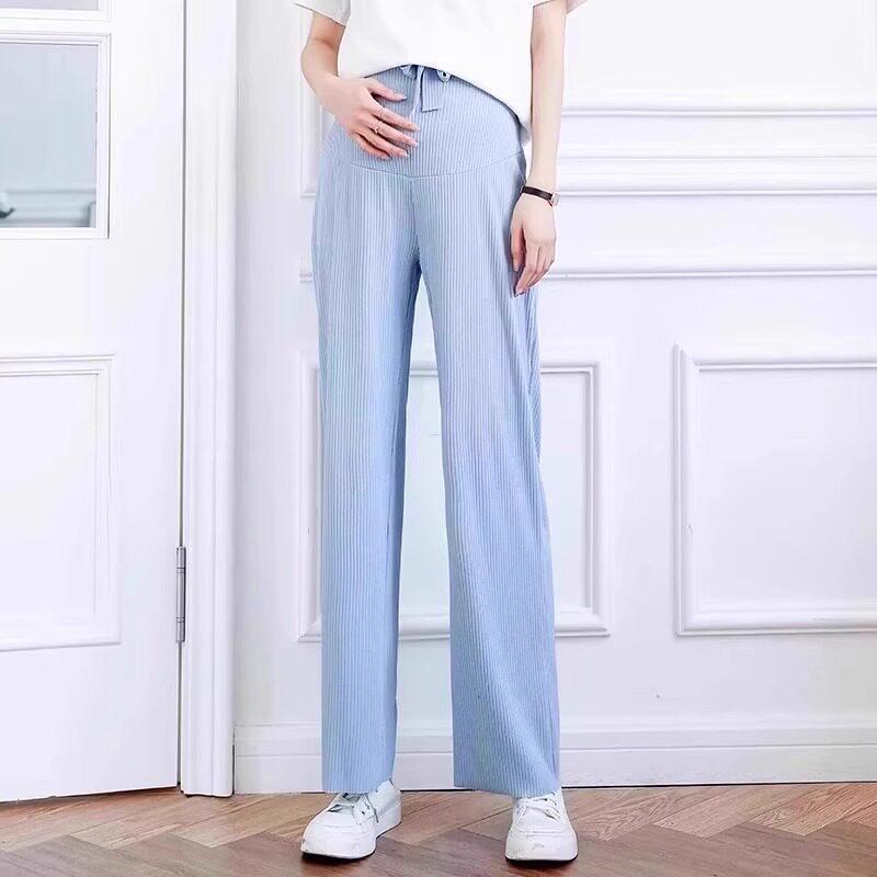 

Maternity Ice Silk Wide-Leg Drape Pants - Lightweight Summer Wear for Petite Women One Size [80-110 lbs] синій