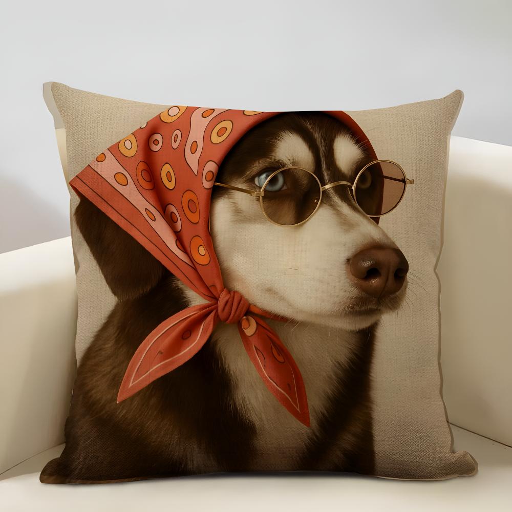 Animals Wearing Bandanas Cushion Cover Household Decoration Linen Sofa Cushion Cover: Skin-Friendly & Breathable With Invisible