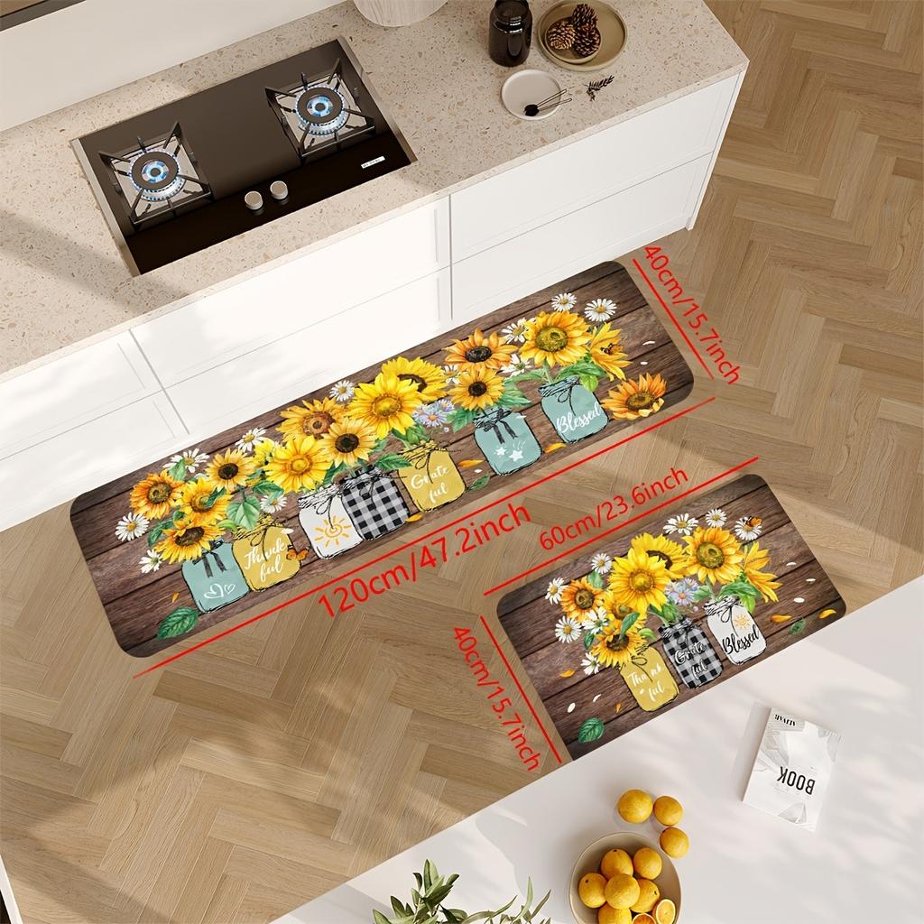 1PC Sunflower Pattern Kitchen Rug Non-Slip Door Mats Pop Design Bathroom Rug Bath Mat Carpet for Home Sink Laundry Decor