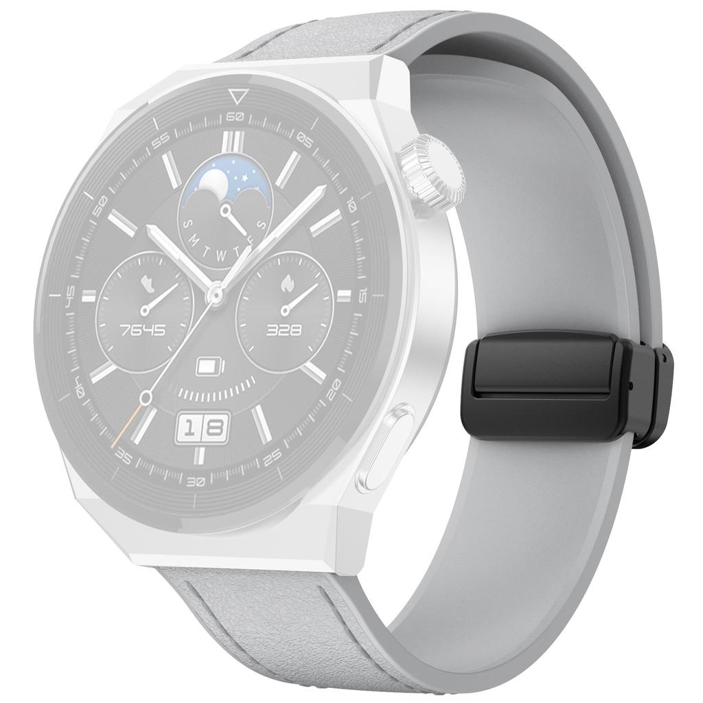 For Huawei Watch 4/4 Pro/GT 4 46mm Watch Strap 22mm Magnetic Leather Coated Silicone Band
