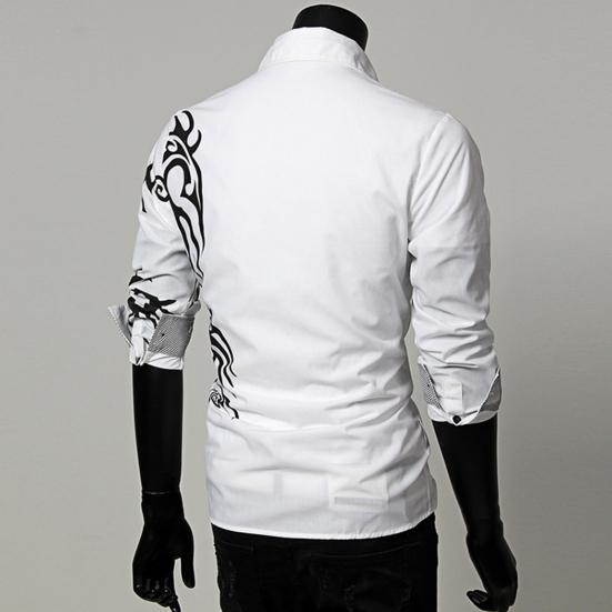 Single-breasted Chinese Style Shirt Turn-down Collar Long Sleeve Men Autumn Top for Daily Wear