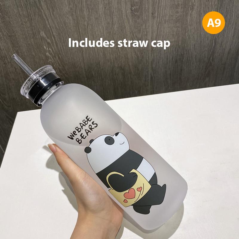 1000 ml roztomilý pohár Panda Bear Plastová průhledná matná kreslená láhev na vodu