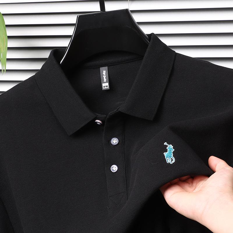 Men's Premium Striped Long-Sleeve Polo Shirt - Pure Cotton, High-End Business Wear