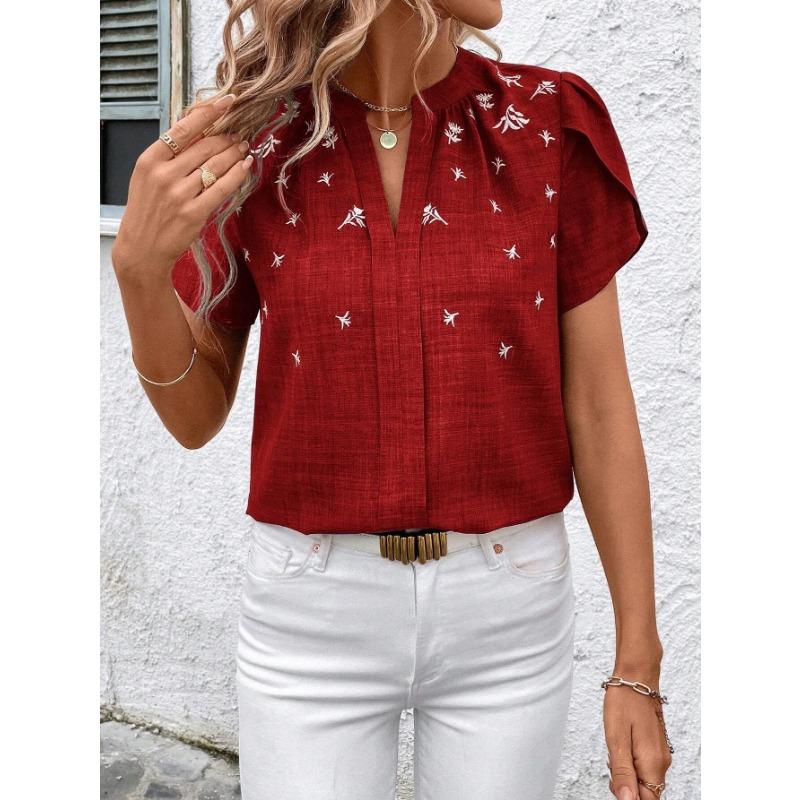 Women Short Sleeve Blouses Summer V Neck Casual Print Office Lady OL Street Personality Shirts Blusas Elegant Finas Para Mujer